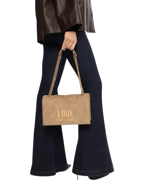 Borsa Love Moschino JC4122 Flap Bag a spalla Pu Velour Sabbia