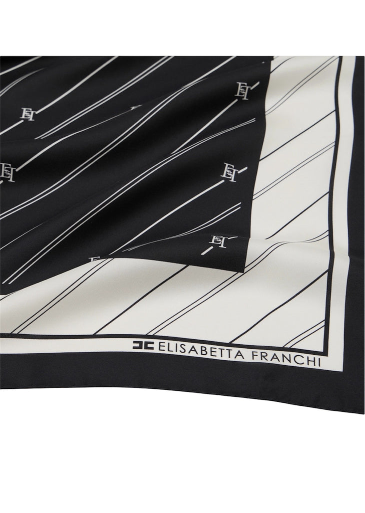 Foulard Elisabetta Franchi FO01L46E2 in seta con pattern righe diagonali e logo