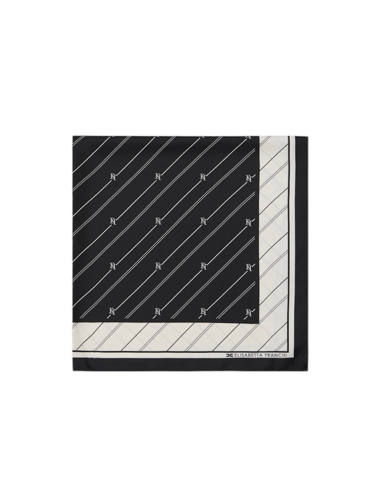 Foulard Elisabetta Franchi FO01L46E2 in seta con pattern righe diagonali e logo