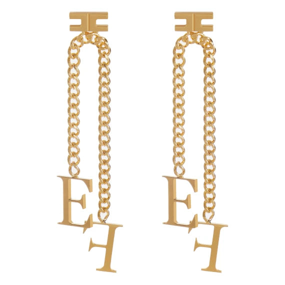 Orecchini Elisabetta Franchi OR17A56E2 con catena pendente e logo