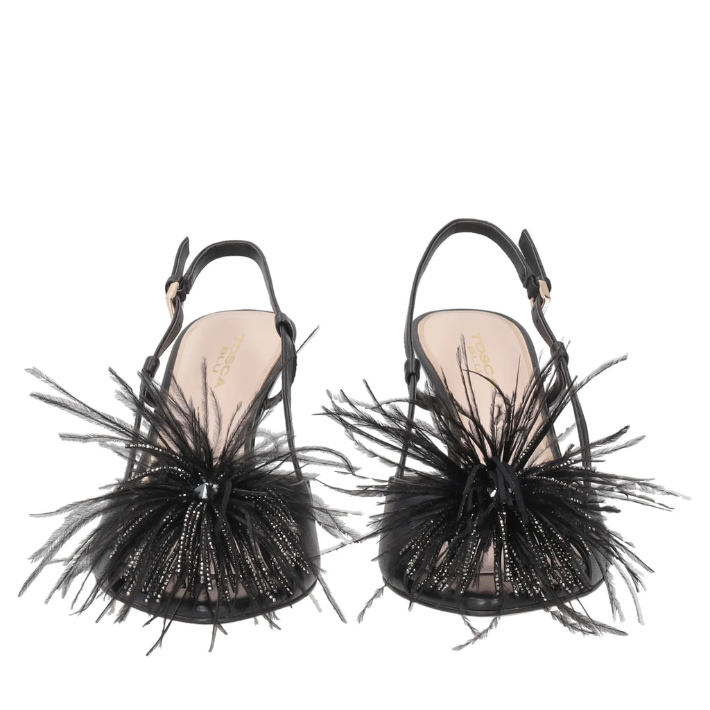 Scarpe Tosca Blu SS2542S246 Sandalo Saffron in pelle con piume colore nero