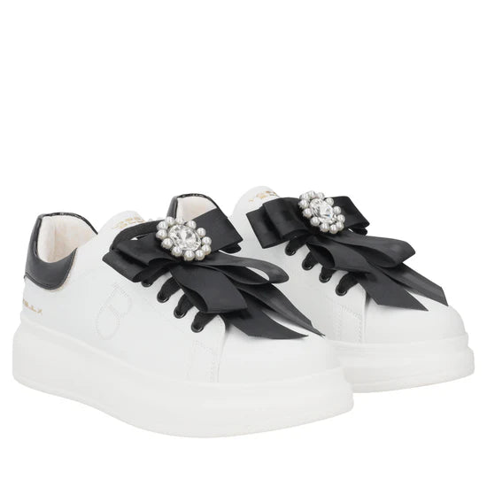 Sneaker Tosca Blu SF2501S006 Chic in pelle con fiocco e perle colore bianco-nero