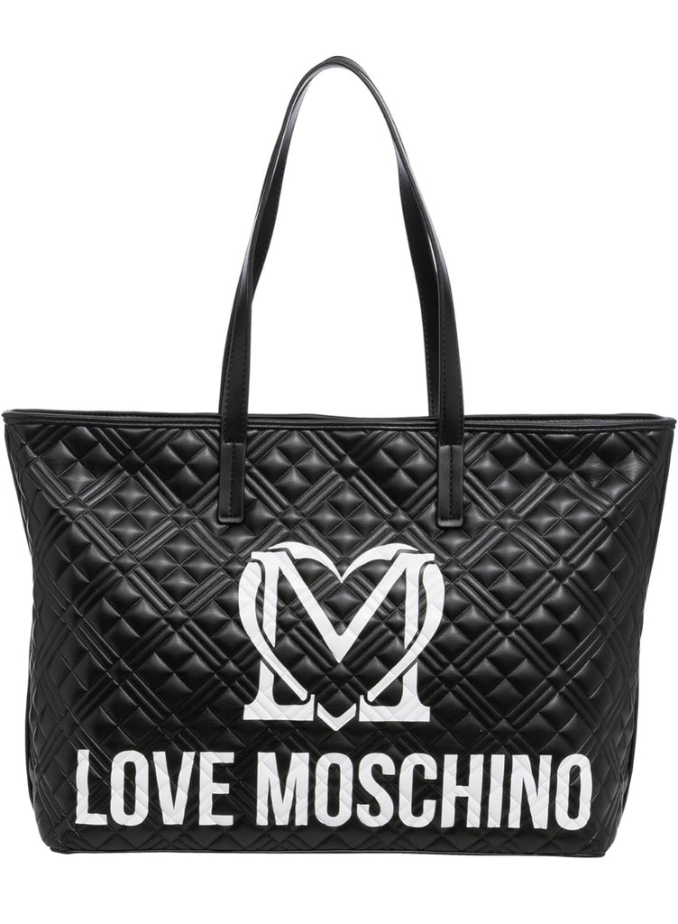 Borsa Love Moschino JC4376 Shopper matelasse nera logo bianco
