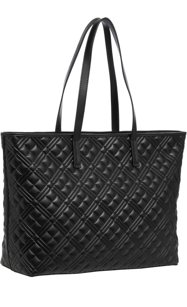 Borsa Love Moschino JC4376 Shopper matelasse nera logo bianco