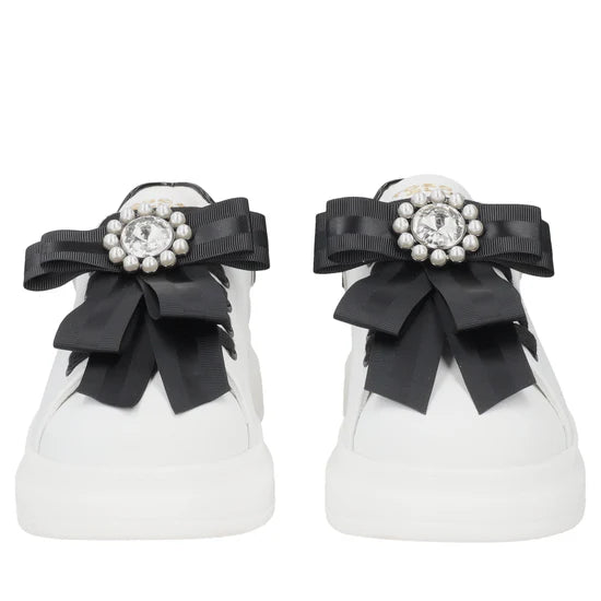 Sneaker Tosca Blu SF2501S006 Chic in pelle con fiocco e perle colore bianco-nero