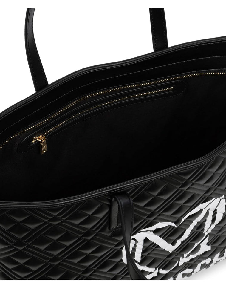 Borsa Love Moschino JC4376 Shopper matelasse nera logo bianco