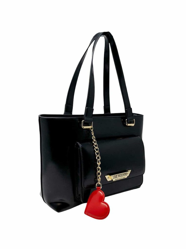 Borsa Love Moschino JC4141 Shopper nappa nera ciondolo cuore rosso