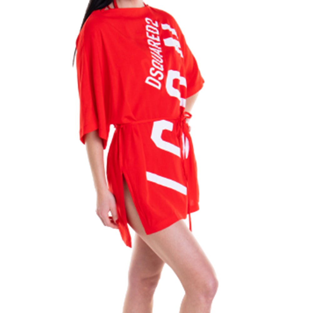 Maxi t-shirt DSQUARED2 rossa con logo bianco