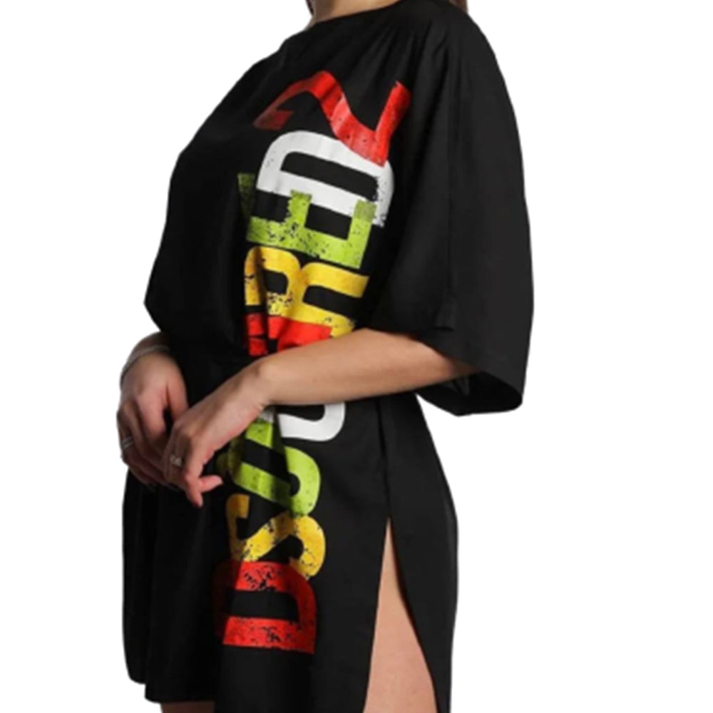 Maxi t-shirt DSQUARED2 art D6A253540 nera con logo multicolore