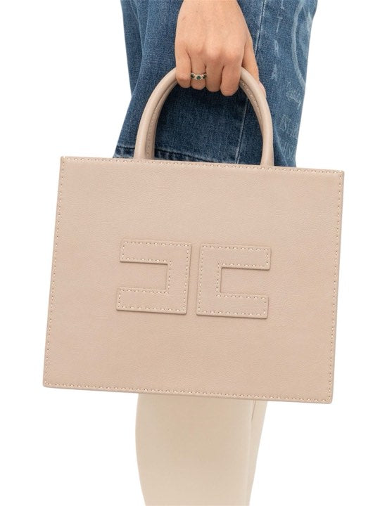 Borsa Elisabetta Franchi BS09A51E2 Tote media con impunture a contrasto GREIGE