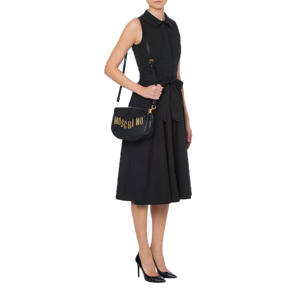 Borsa Moschino Couture art 7556 hobo bag in vitello nero logo lettering charms oro