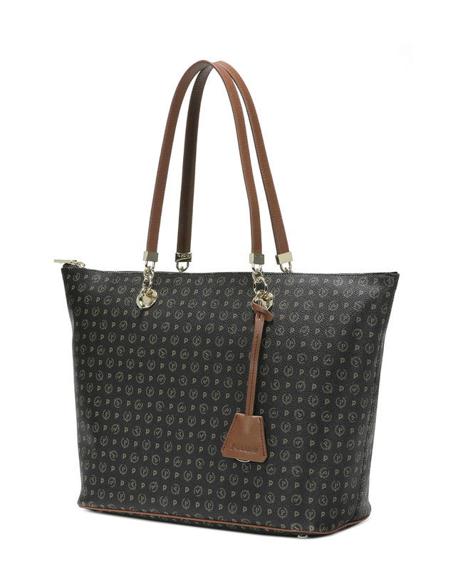 Borsa Pollini TE8410 Shopping Bag Heritage Logo Classic Nero/marrone