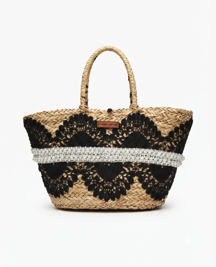 Borsa Alessia & Massimo 2207 rafia pizzo e perle