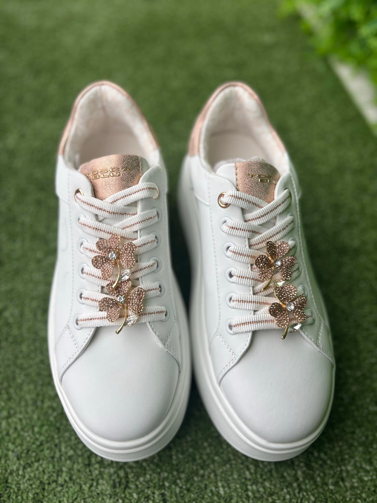 Sneaker Tosca Blu SS2502S011 Elettra con fiori in strass colore bianco/cipria