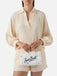 Borsa Saint Barth 01755 mini volant in denim bianca con fiori ricamati