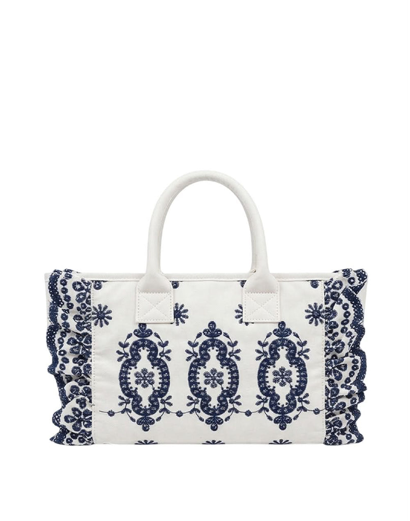 Borsa Saint Barth 02534 Colette Volant Sangallo Flowers Bianca e Blu