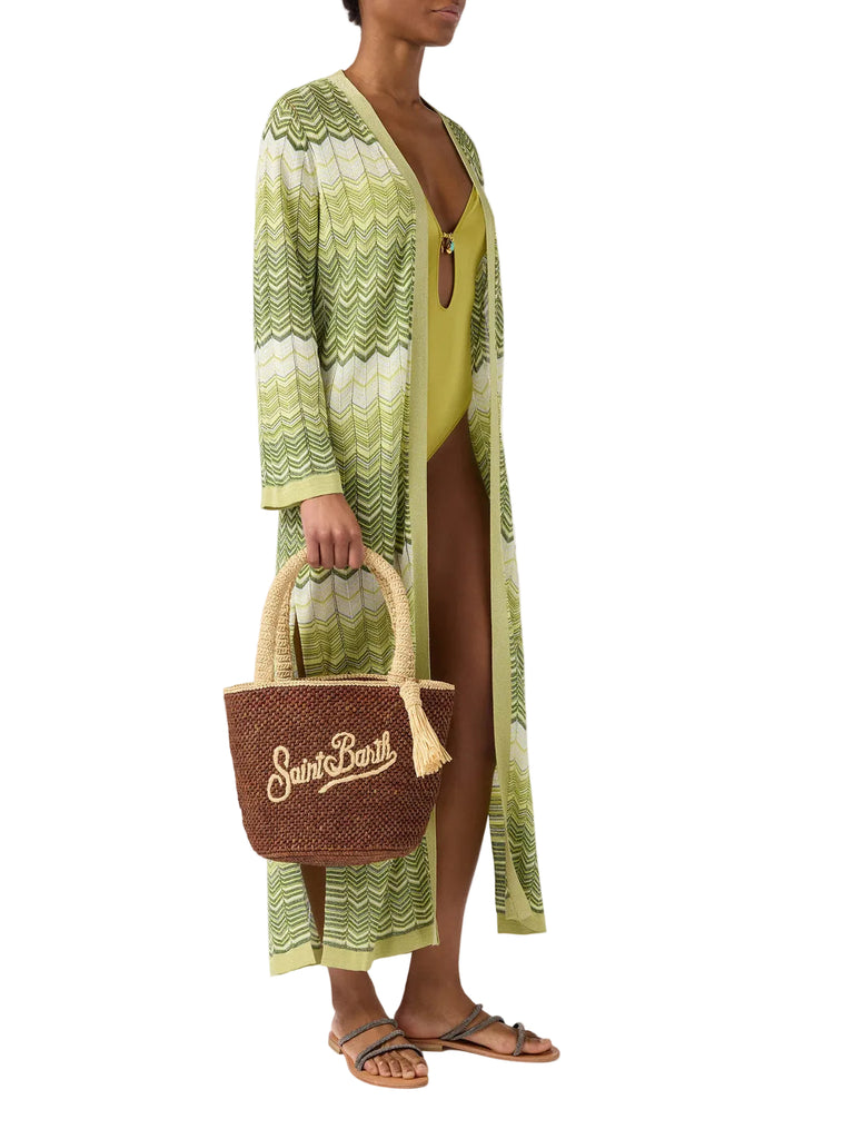Borsa Saint Barth Marcy in raffia marrone con nappetta e logo ricamato  MARR001 00220L
