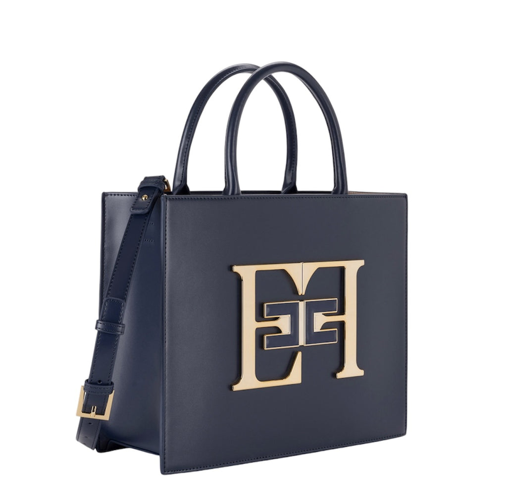 Borsa Elisabetta Franchi BS05A46E2 a mano media con logo Blu Navy