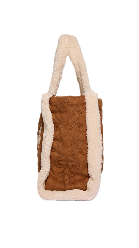 Borsa Saint Barth a mano Colette Shearling suede cammello