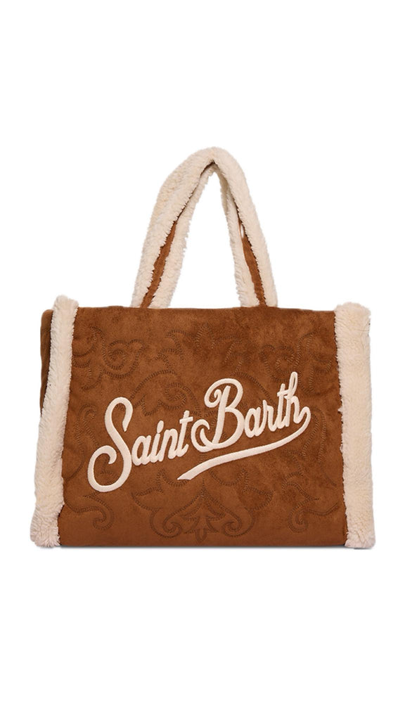Borsa Saint Barth a mano Colette Shearling suede cammello