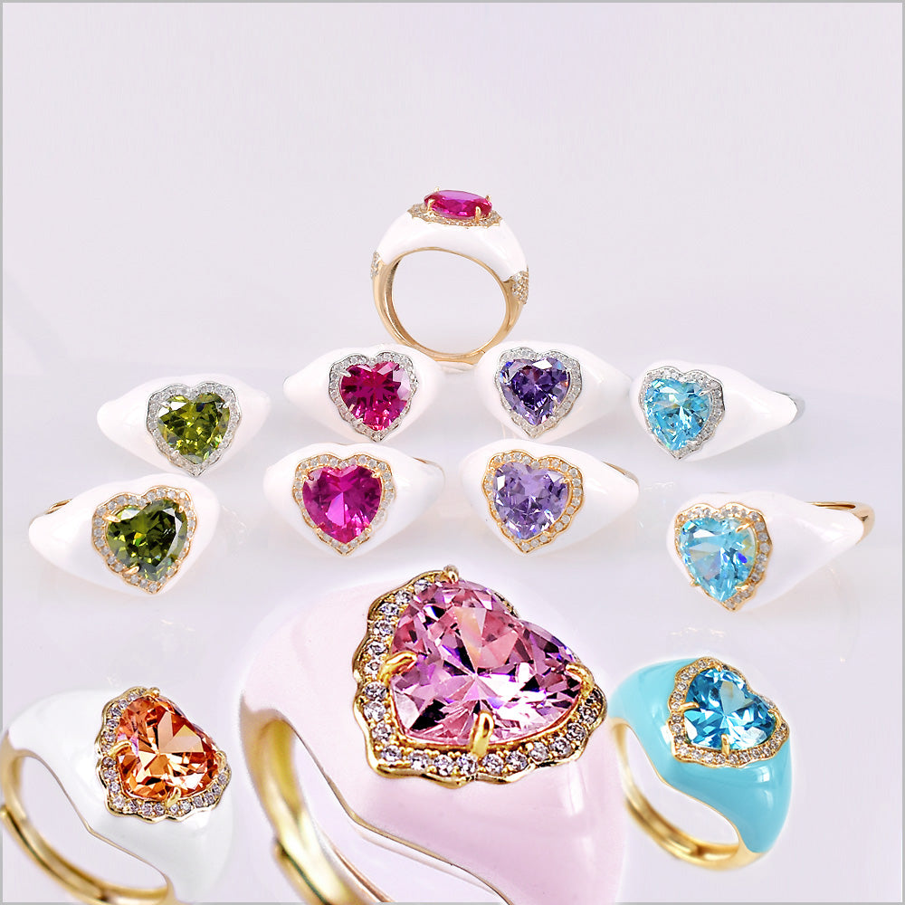 Anello Cherie' in argento 925 smaltato con zirconi