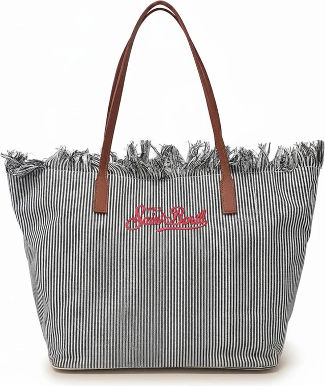 Borsa Saint Barth city bag fringe big micro stripes nero/bianco CBF0001 01769L