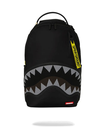 ZAINO SPRAYGROUND ART7736 SHARK CENTRAL YELLOW TAPE DLX SATIN BACKPACK