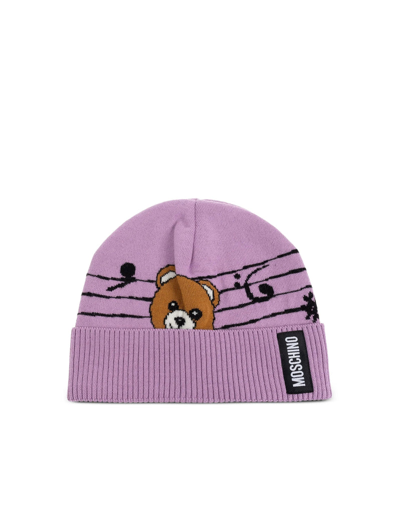 Cappello Moschino 65464 M3319 risvolto orsetto teddy e note musicali
