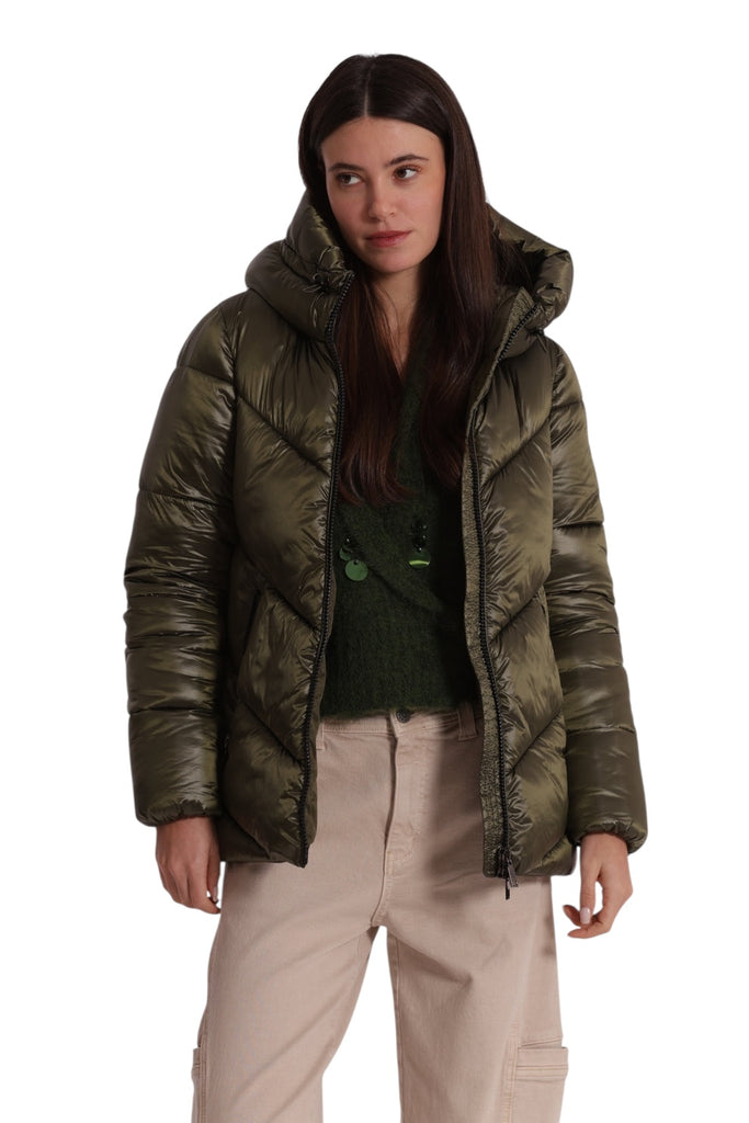 PIUMINO MIMI MUA ART6566 CORTO CON CAPPUCCIO TRAMA GEOMETRICA