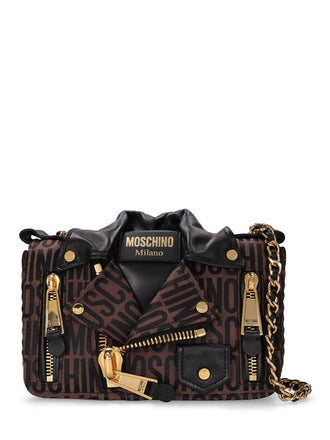 Borsa Moschino Milano Biker 6MA7421 con logo jacquard marrone nero