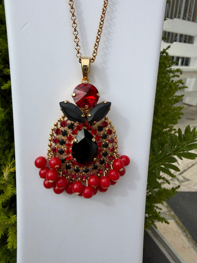 Collana Even AB015 Ciondolo Cristalli e Boules Rosse