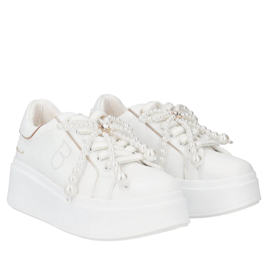 Sneaker Tosca Blu SS2603S025 Clara in pelle con fiocco di perle colore bianco