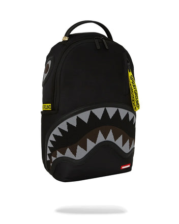 ZAINO SPRAYGROUND ART7736 SHARK CENTRAL YELLOW TAPE DLX SATIN BACKPACK