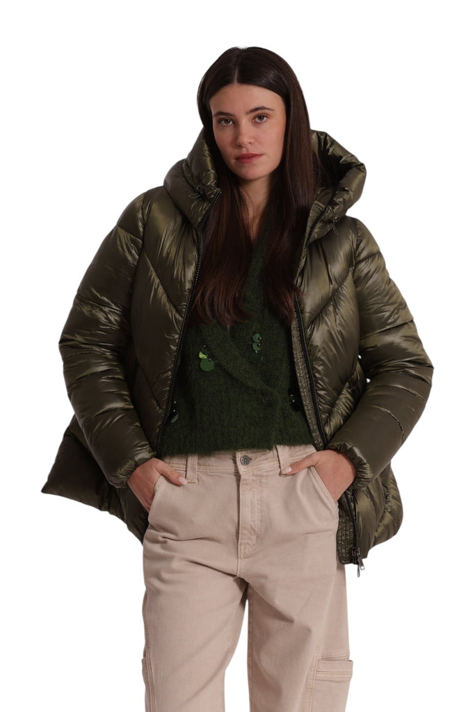 PIUMINO MIMI MUA ART6566 CORTO CON CAPPUCCIO TRAMA GEOMETRICA