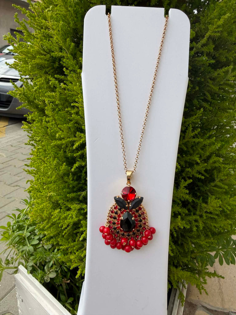 Collana Even AB015 Ciondolo Cristalli e Boules Rosse