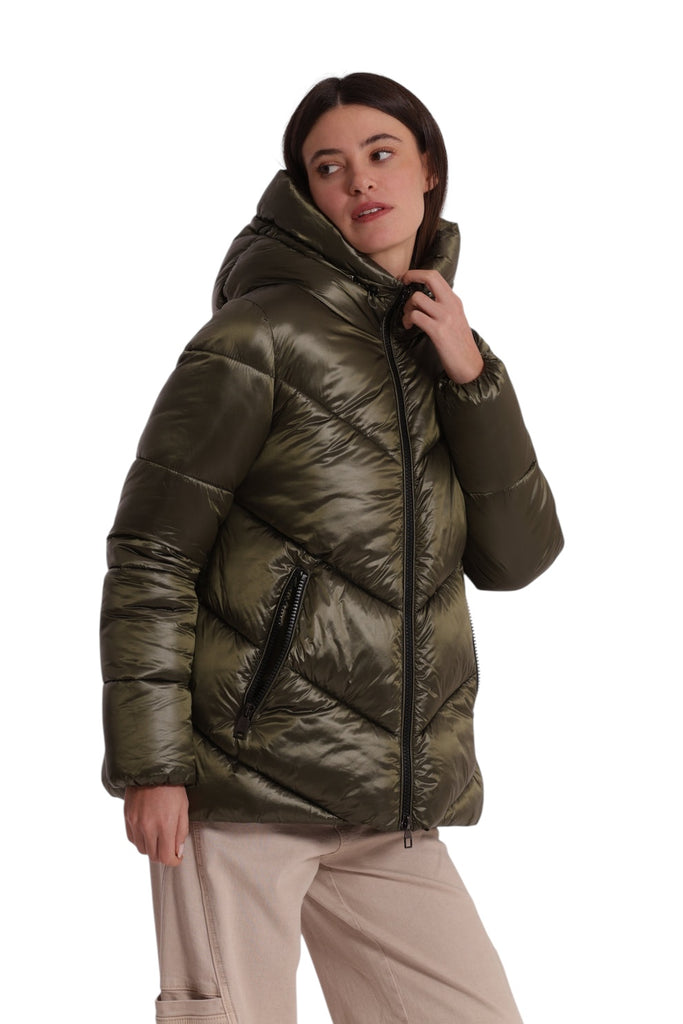 PIUMINO MIMI MUA ART6566 CORTO CON CAPPUCCIO TRAMA GEOMETRICA