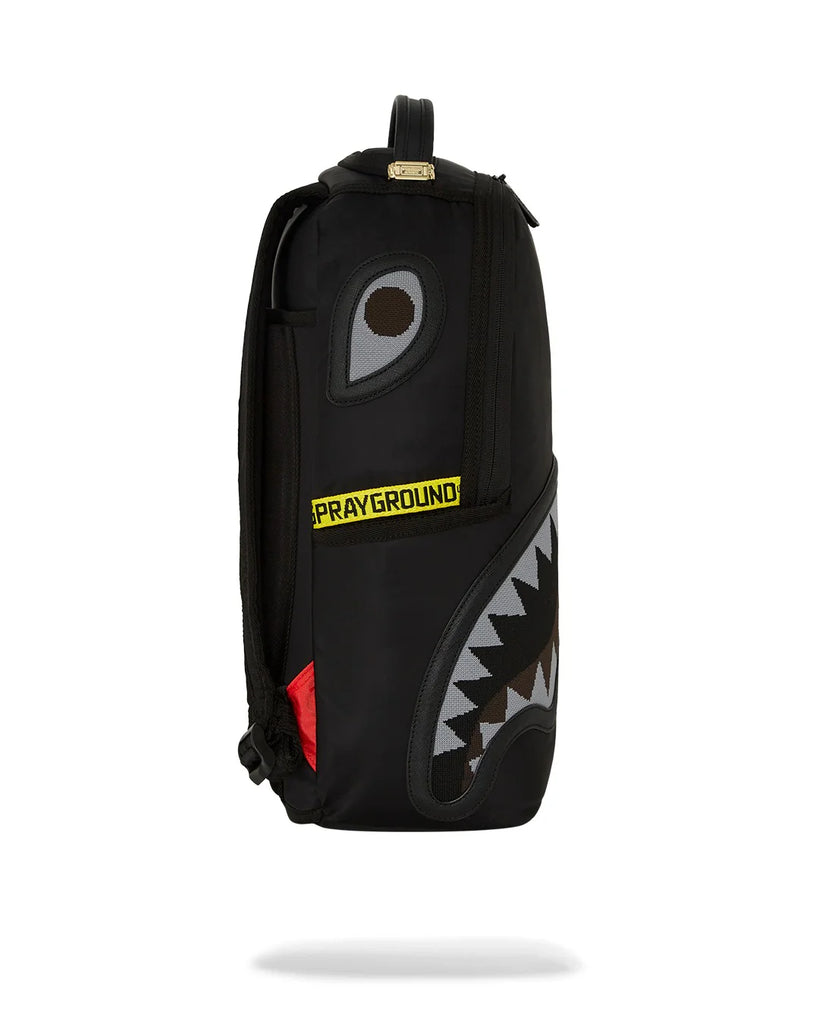 ZAINO SPRAYGROUND ART7736 SHARK CENTRAL YELLOW TAPE DLX SATIN BACKPACK
