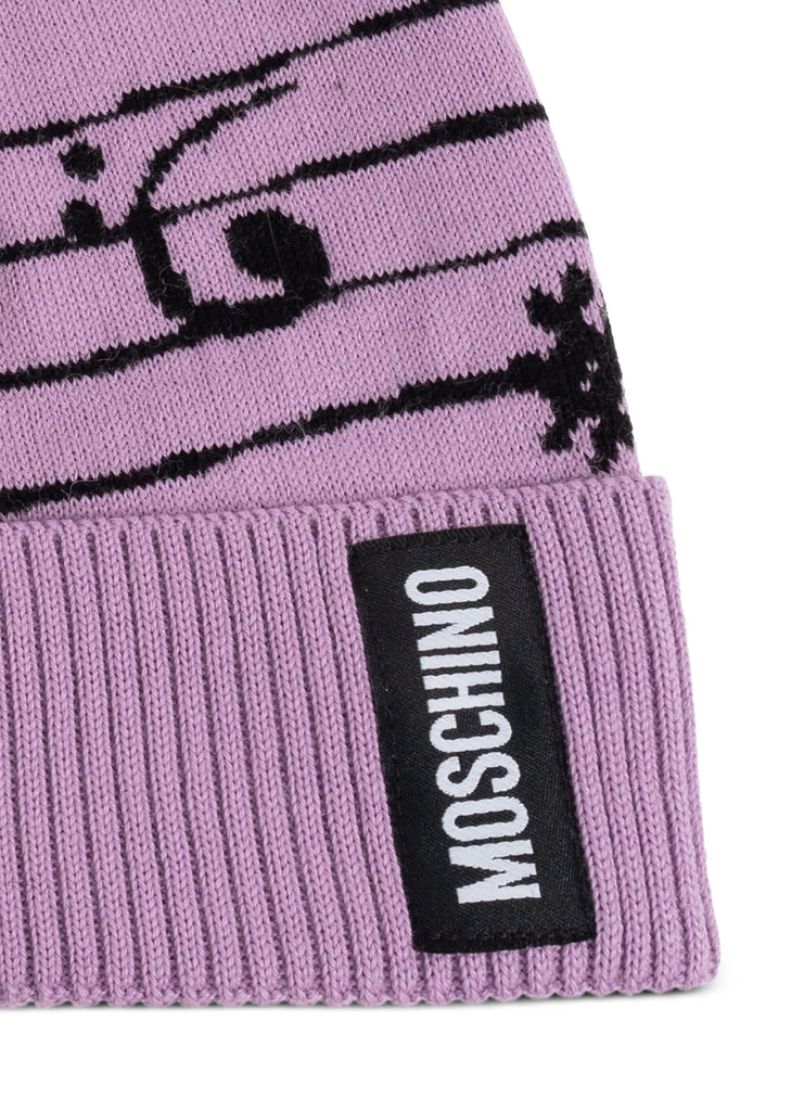 Cappello Moschino 65464 M3319 risvolto orsetto teddy e note musicali