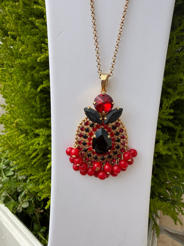 Collana Even AB015 Ciondolo Cristalli e Boules Rosse