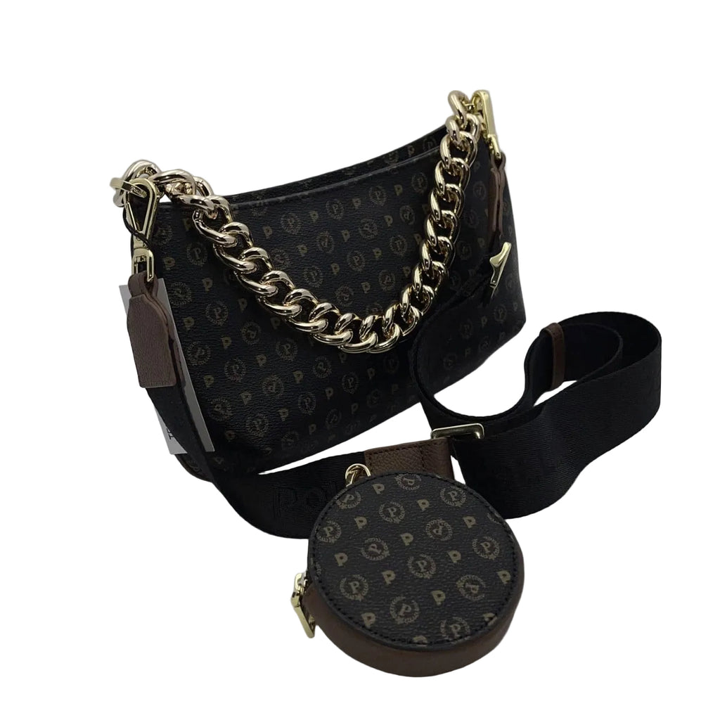 Borsa Pollini TE8490 Tracolla Heritage Pollini Nera con dettagli Marroni