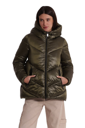 PIUMINO MIMI MUA ART6566 CORTO CON CAPPUCCIO TRAMA GEOMETRICA