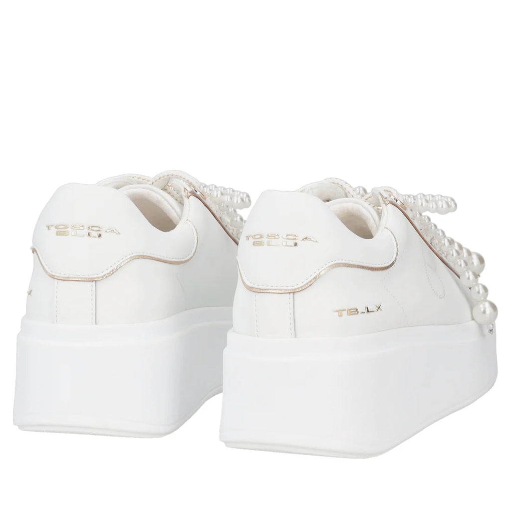 Sneaker Tosca Blu SS2603S025 Clara in pelle con fiocco di perle colore bianco
