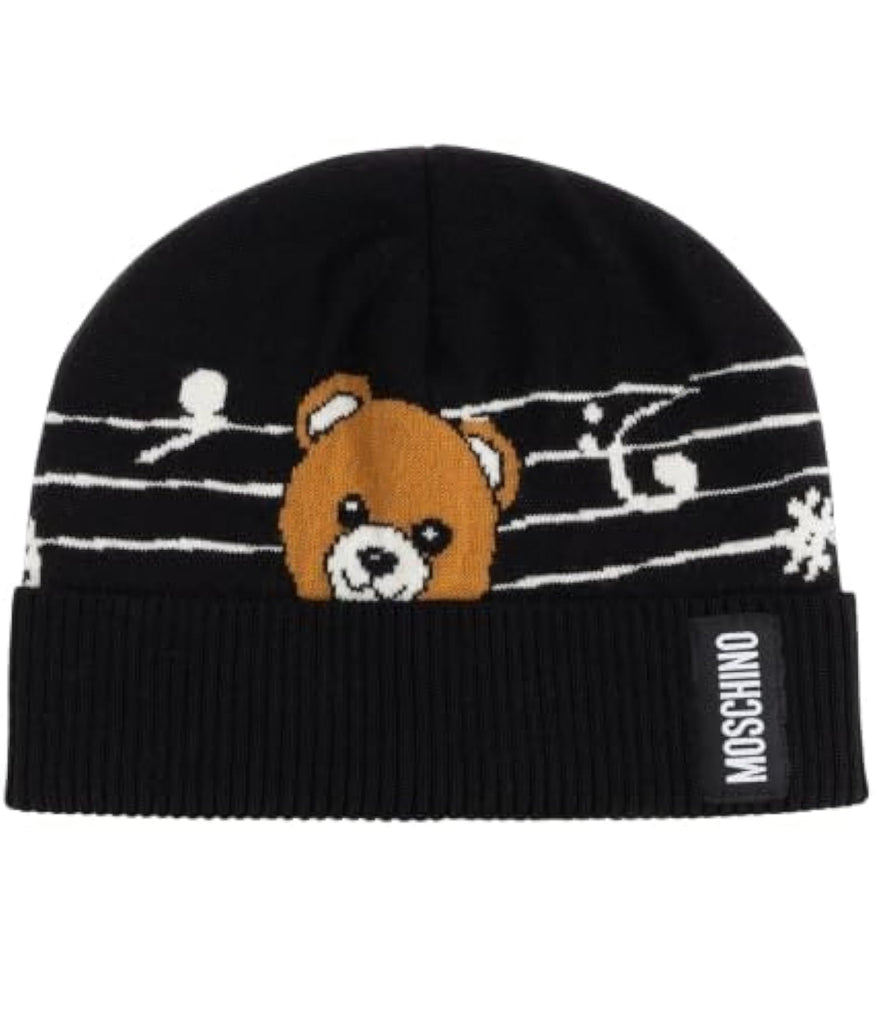 Cappello Moschino 65464 M3319 risvolto orsetto teddy e note musicali