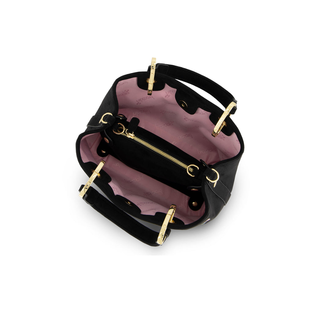 Borsa Braccialini Beth Bloom LT320 Gatto Silvestro Tote Medium in suede nero
