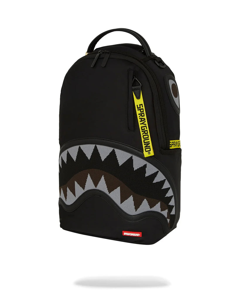 ZAINO SPRAYGROUND ART7736 SHARK CENTRAL YELLOW TAPE DLX SATIN BACKPACK