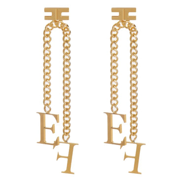 Orecchini Elisabetta Franchi OR17A56E2 con catena pendente e logo