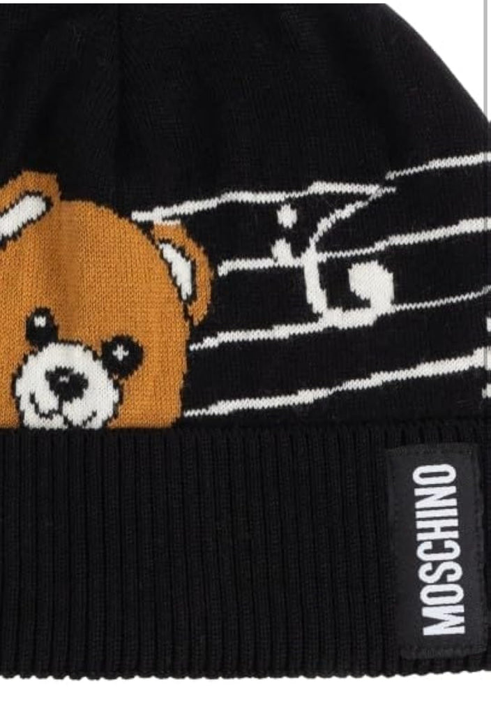 Cappello Moschino 65464 M3319 risvolto orsetto teddy e note musicali