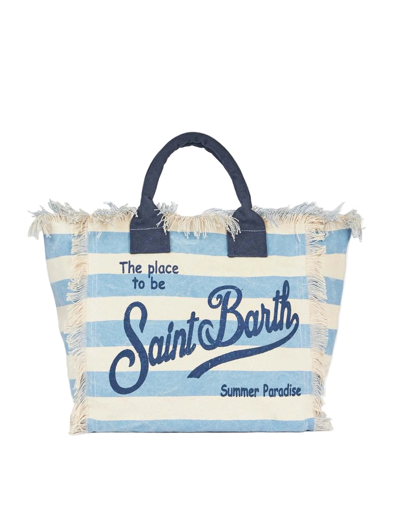 Borsa Mare Saint Barth Con Frange A Righe Azzurre  VANI001 00657L