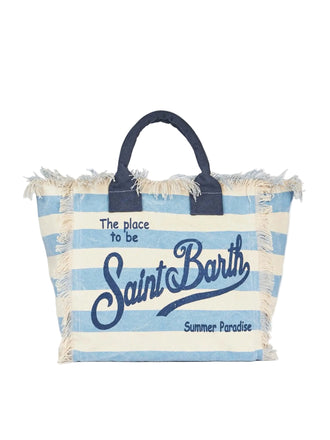 Borsa Mare Saint Barth Con Frange A Righe Azzurre  VANI001 00657L