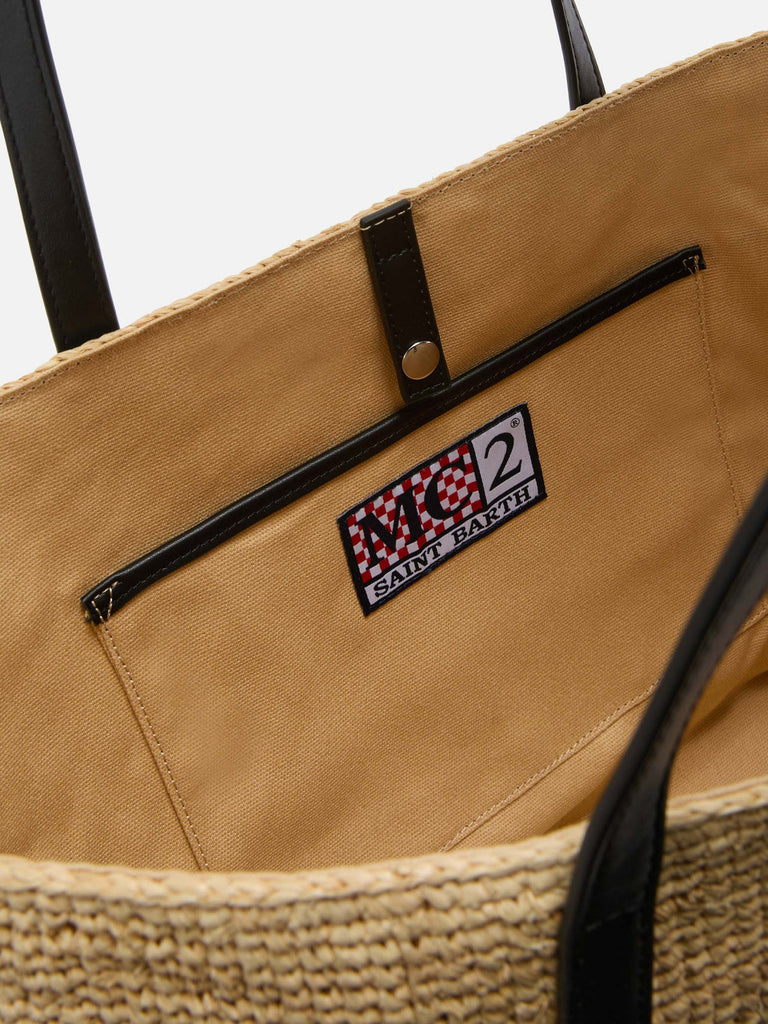 BORSA SAINT BARTH RAF001 00421L CITY IN RAFFIA CON LOGO NERO RICAMATO A CONTRASTO